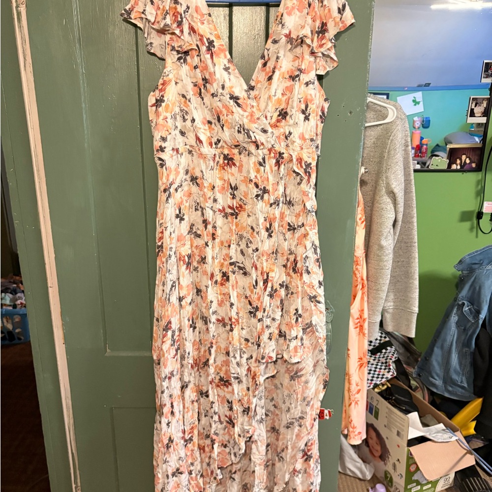 Torrid High Low Floral Dress with Ruffle Sleeves